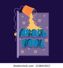 April fool day template bucket with honey being dropped on text Vector