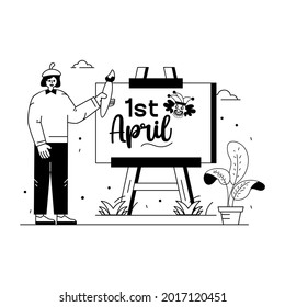 April fool painting beautifully design in glyph illustration style 