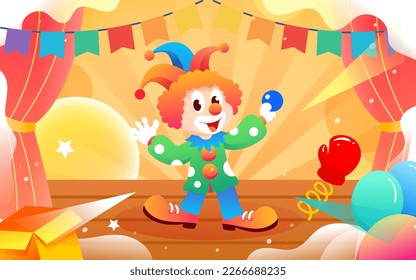 Marco del Día de los Inocentes de abril para poemas de saludo de texto, azul con globos y caras de payaso