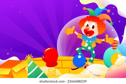 April Fool s Day Frame for text greetings poems, blue with balloons and clown faces