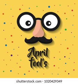 april fools cartoon face with funny glasses and mustache
