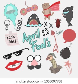 April fool's cartoon, stickers, print, doodles