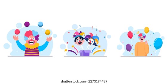 April Fools Circus Clown Flat Bundle Design