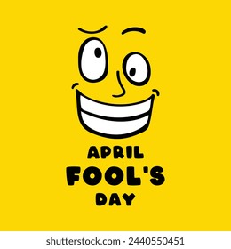 April Fool's Day. April 1. Yellow background. Stupid face icon. Flat design vector. Poster, banner, card, background. Eps 10.