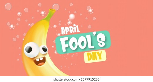 April Fool's Day Banana: Goofy Cartoon with Speech Bubble, Funny Holiday Illustration for Social Media and Prank Designs, Ideal for Humor and Lighthearted Content