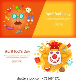 April Fools Day banner set template. Cartoon illustration of banner vector set template for any web design