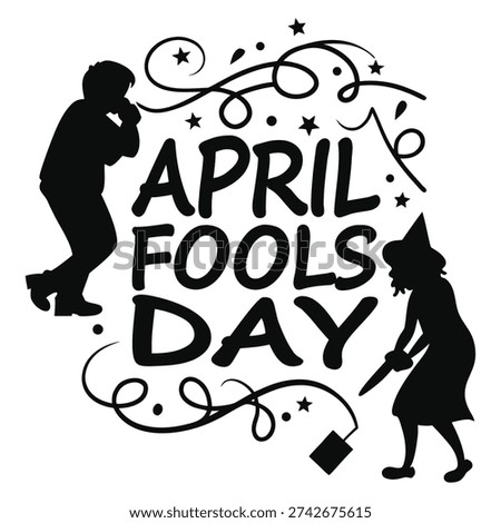 April Fools Day april fool's day black silhouette with playful figures and decorative text