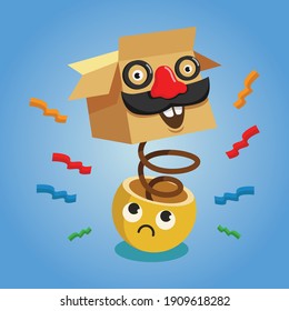 April fools day with box and emoticon character. vector background