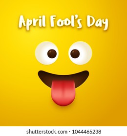 April fool's day card - crazy facial expression on yellow background - April fool's design template