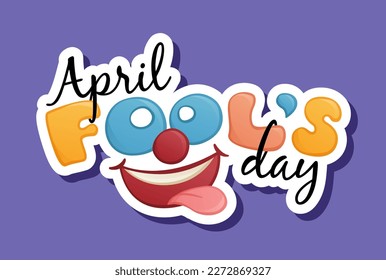 April fools day card design background, laughing cartoon faces banner.