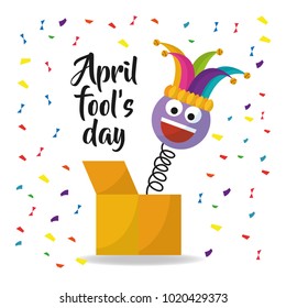 april fools day card with emoji smile hat confetti festive