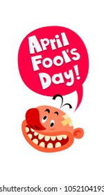 April Fool's Day Card With Funny Smiling Face. Cartoon Style Vector Illustration