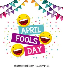 april fools day card with happy faces over white background. colorful design. vector illustration