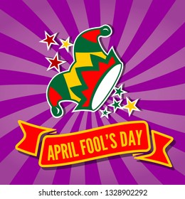 April Fool's Day card with Jester Hat on Abstract Background. Vector illustration 