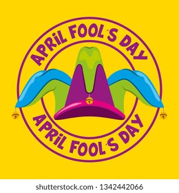 April fools day card with jester hat cartoon vector image digital design
