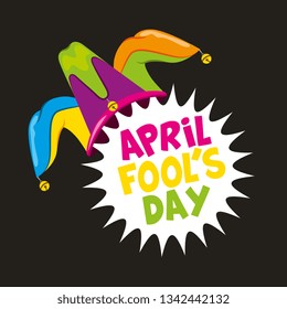 April fools day card with jester hat black background vector image digital design