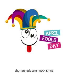 april fools day card with jester hat icon over white background. colorful desing. vector illustration