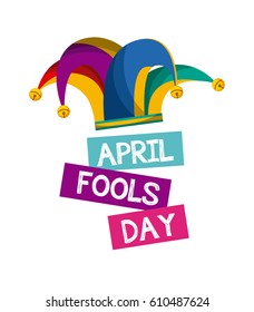 april fools day card with jester hat icon over white background. colorful desing. vector illustration