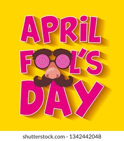 April fools day card with joke glasses mustache vector image digital design