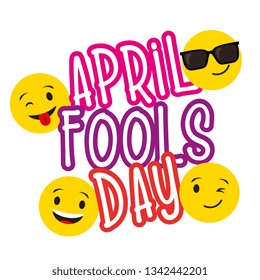 April fools day card with smiling emojis vector image digital design