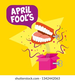 April fools day card surpise teeth box with confetti vector image digital design