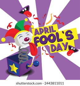 April fool's day celebrations Concept. Surprise Box with a flying spring on which the cap of the jester.April fools day with funny prank illustration vector background design for April fools day event