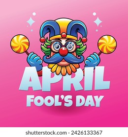 April fool's day, Clown Character, Colorful vector illustration, flat design banner