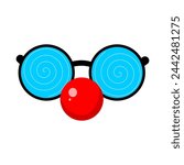 April Fools Day Clown Red Nose and Clown glasses isolated on white background. clown nose, April fools, 1st April