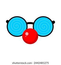 April Fools Day Clown Red Nose and Clown glasses isolated on white background. clown nose, April fools, 1st April