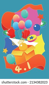 April Fools Day Clown, Stage Show, Trick Props, Vector Illustration