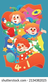 April Fools Day Clown, Stage Show, Trick Props, Vector Illustration