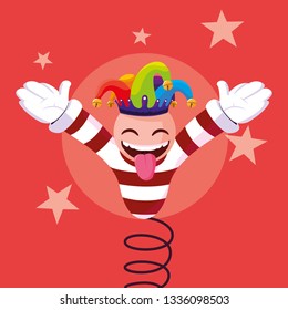 april fools day with crazy face and joker hat in spring