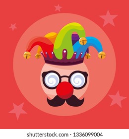 april fools day with crazy face and joker hat