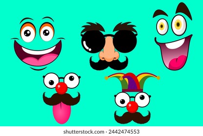  April fools day, April, April Fool's Day Crazy Faces vector illustration Set