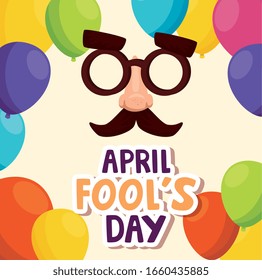 april fools day with crazy mask and decoration vector illustration design