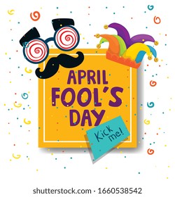 april fools day with crazy mask and decoration vector illustration design