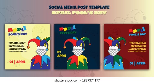 April Fools Day design. Set of social media post template with clown face design. Good template for advertising on social media.