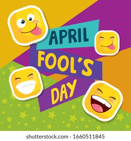 april fools day with emoticons and decoration vector illustration design