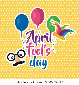 april fools day face mustache balloons jester hat poster