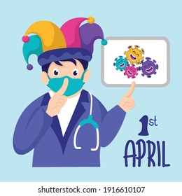 April Fools Day flat design, celebration with Covid-19 outbreak 