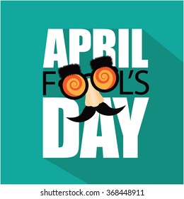 April Fools Day flat design text and funny glasses. EPS 10 vector illustration