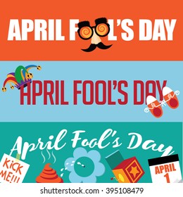 April Fools Day Flat Design Banner Set. EPS 10 Vector Illustration