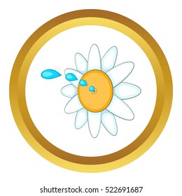April fools day flower vector icon in golden circle, cartoon style isolated on white background