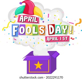 April Fool's Day font logo with Jester hat from surprise box illustration