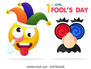 April Fool's Day with a funny face at the tongue lab.Vector Illustration on white background.