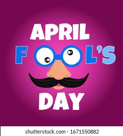 April Fools Day with funny glasses and clown hat. Flat vector illustration for greeting card, banner, promotion, poster, flyer, marketing, and signage. Colorful desing.	