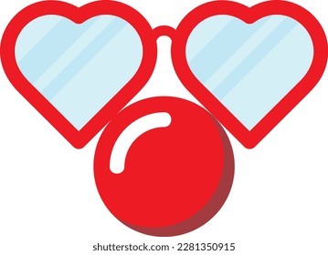 April Fool's Day Funny Glasses Vector Flat Icon. Happy April 1st Prank Disguise. Clown Red Nose Heart Sunglasses Illustration. Happy April Fools Day Joker Mask. Halloween and Birthday Props.