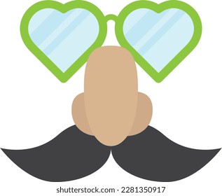 April Fool's Day Funny Glasses Vector Flat Icon. Happy April 1st Prank Disguise. Clown Nose Mustache Heart Sunglasses Illustration. Happy April Fools Day Joker Mask. Halloween and Birthday Props.