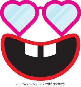 April Fool's Day Funny Glasses Vector Flat Icon. Happy April 1st Prank Disguise. Clown Smile Heart Sunglasses Illustration. Happy April Fools Day Joker Mask. Halloween and Birthday Props.