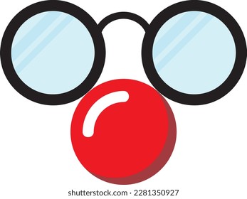 April Fool's Day Funny Glasses Vector Flat Icon. Happy April 1st Prank Disguise. Clown Red Nose Circle Sunglasses Illustration. Happy April Fools Day Joker Mask. Halloween and Birthday Props.